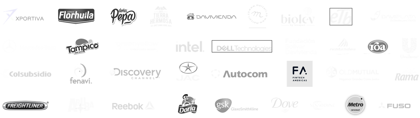 Marcas que confiaron en Flash: Xportiva, Flórhuila, Doña Pepa, Tierra Hermosa, Davivienda, Mercari, Biolev, ETB, DaviPlata, Mercedes-Benz, Tampico, GreenYellow, Intel, Dell Technologies, Fundación Bolívar Davivienda, Rentandes, Toa, Unilever, Colsubsidio, Fenavi, Discovery Channel, JAC, Autocom, Fintech Americas, Old Mutual, Rama, Freightliner, Aruba, Reebok, Doria, GSK, Dove, Sensodyne, Metro y Fuso